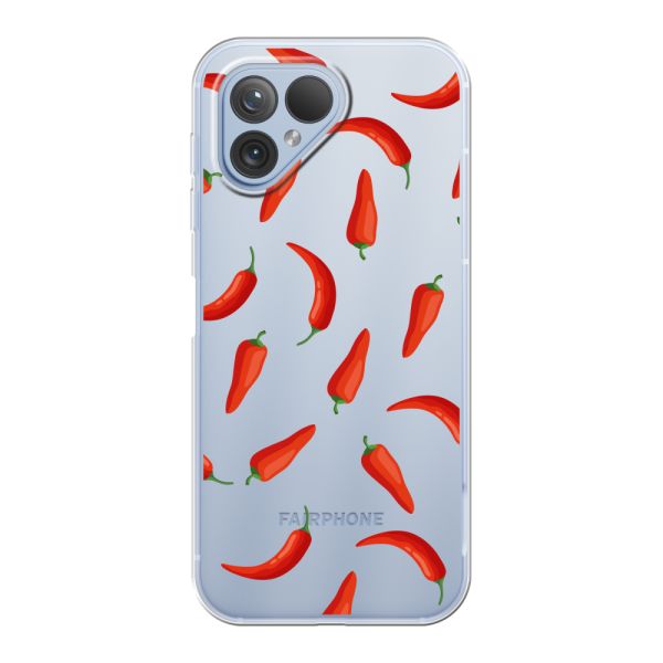 Funda Fairphone 5 flexible transparente con Chiles Rojos - Patrón Transparente Chili Pepper
