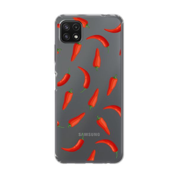 Funda Samsung Galaxy A22 5G flexible transparente con Chiles Rojos - Patrón Transparente Chili Pepper