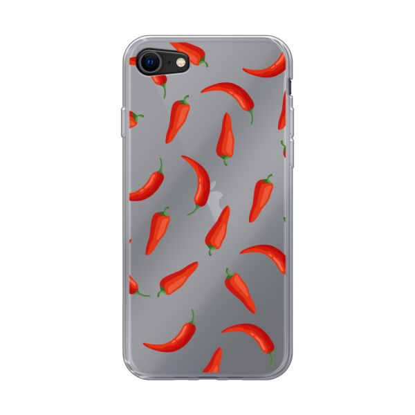 Transparant flexibel iPhone SE (2020 & 2022) hoesje met Rode Pepers - Transparant Chili Pepper Patroon