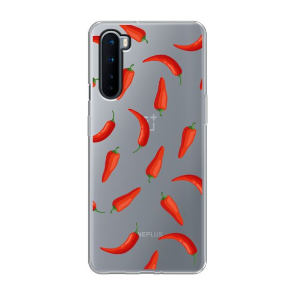 Transparant flexibel OnePlus Nord hoesje met Rode Pepers - Transparant Chili Pepper Patroon