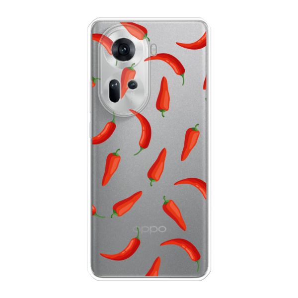 Funda Oppo Reno11 flexible transparente con Chiles Rojos - Patrón Transparente Chili Pepper