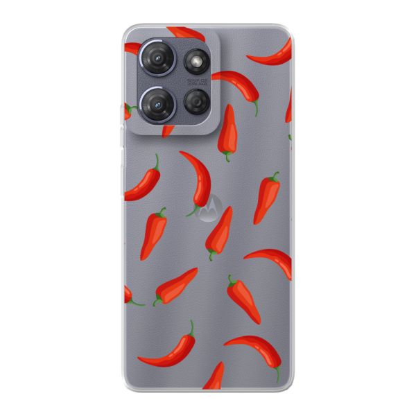 Funda Motorola Moto G Power (2025) flexible transparente con Chiles Rojos - Patrón Transparente Chili Pepper