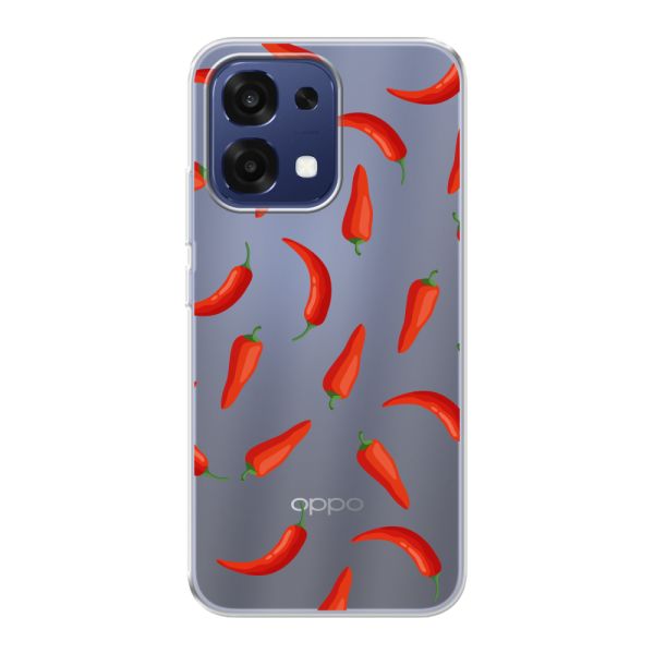 Funda Oppo A6 Pro 4G flexible transparente con Chiles Rojos - Patrón Transparente Chili Pepper