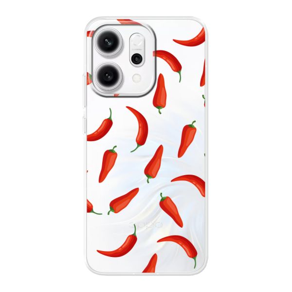 Funda Oppo Reno14 Pro flexible transparente con Chiles Rojos - Patrón Transparente Chili Pepper
