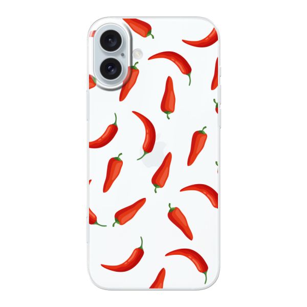 Funda iPhone 16 Plus flexible transparente con Chiles Rojos - Patrón Transparente Chili Pepper