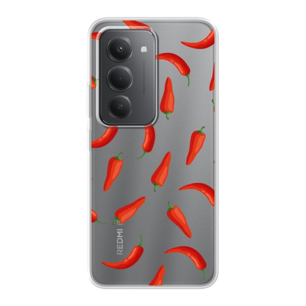 Funda Xiaomi Redmi 15 flexible transparente con Chiles Rojos - Patrón Transparente Chili Pepper