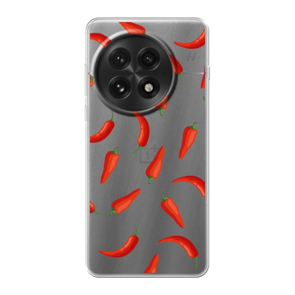 Funda OnePlus 13 flexible transparente con Chiles Rojos - Patrón Transparente Chili Pepper