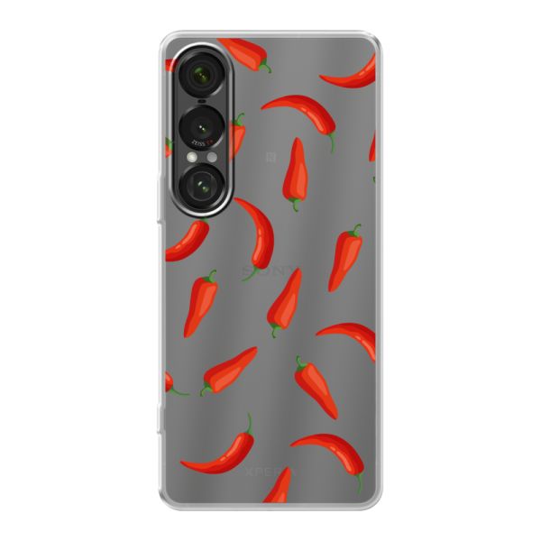 Funda Sony Xperia 1 VII flexible transparente con Chiles Rojos - Patrón Transparente Chili Pepper