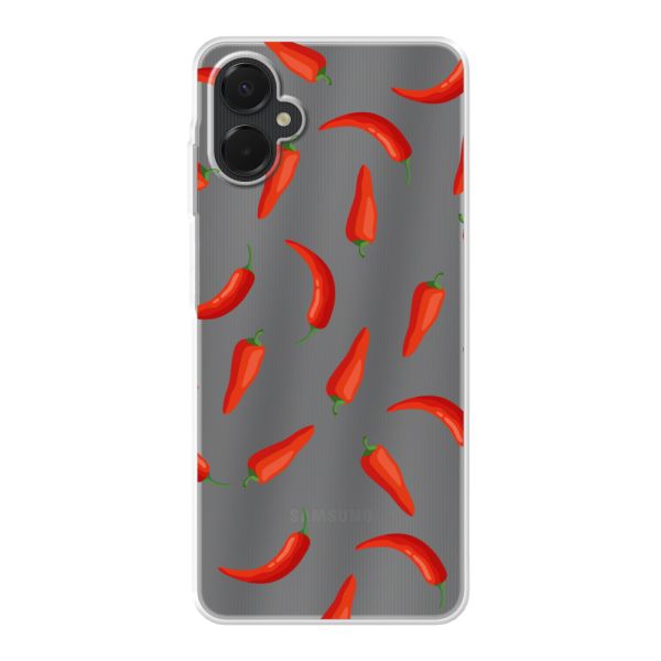 Transparant flexibel Samsung Galaxy A06 5G hoesje met Rode Pepers - Transparant Chili Pepper Patroon