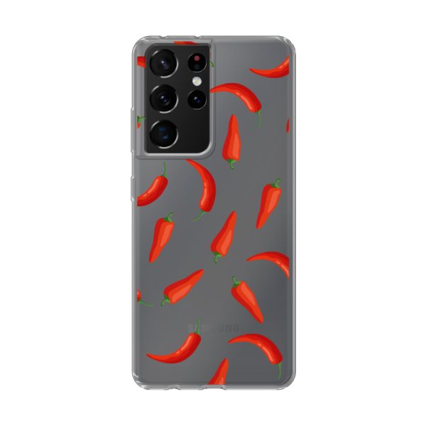 Transparant flexibel Samsung Galaxy S21 Ultra 5G hoesje met Rode Pepers - Transparant Chili Pepper Patroon