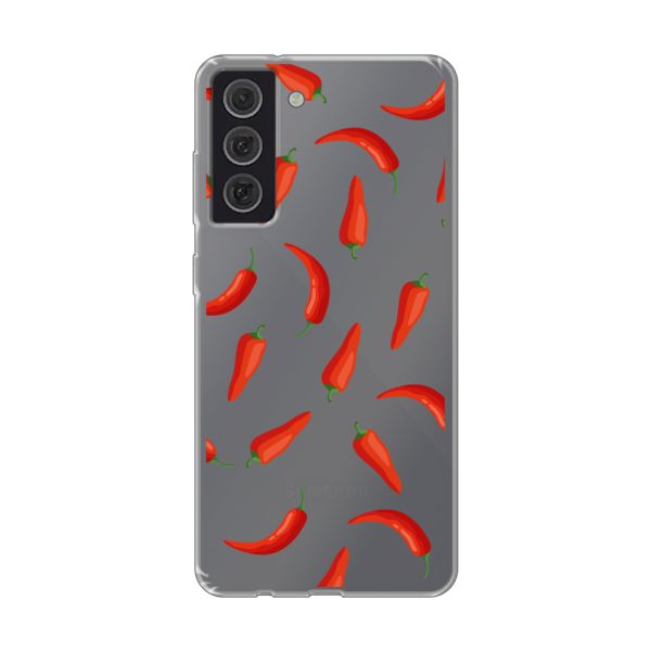 Funda Samsung Galaxy S21 FE flexible transparente con Chiles Rojos - Patrón Transparente Chili Pepper
