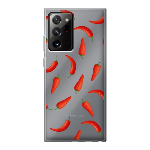 Funda Samsung Galaxy Note 20 Ultra flexible transparente con Chiles Rojos - Patrón Transparente Chili Pepper