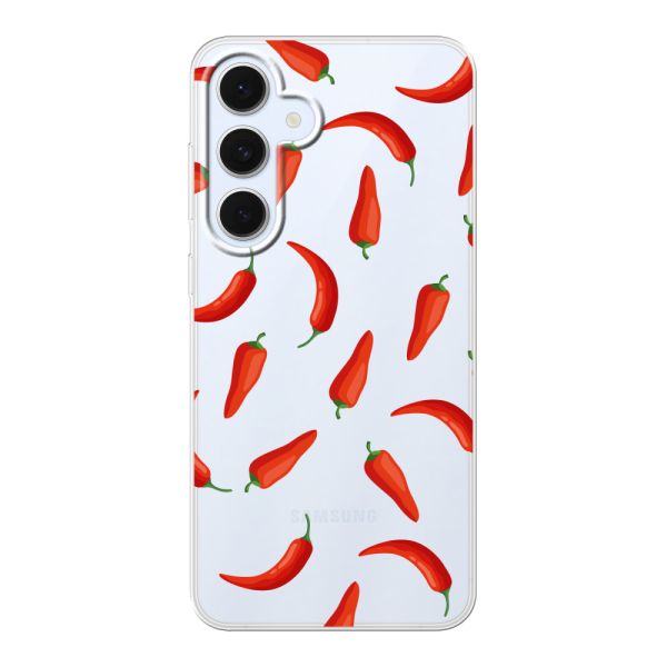 Funda Samsung Galaxy S24 FE flexible transparente con Chiles Rojos - Patrón Transparente Chili Pepper
