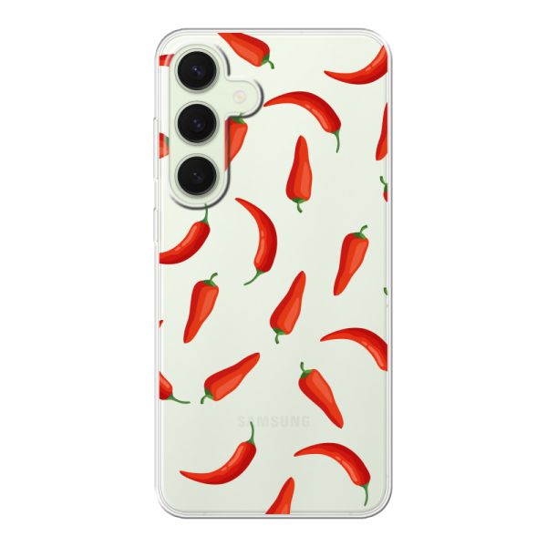 Funda Samsung Galaxy S25 Plus flexible transparente con Chiles Rojos - Patrón Transparente Chili Pepper