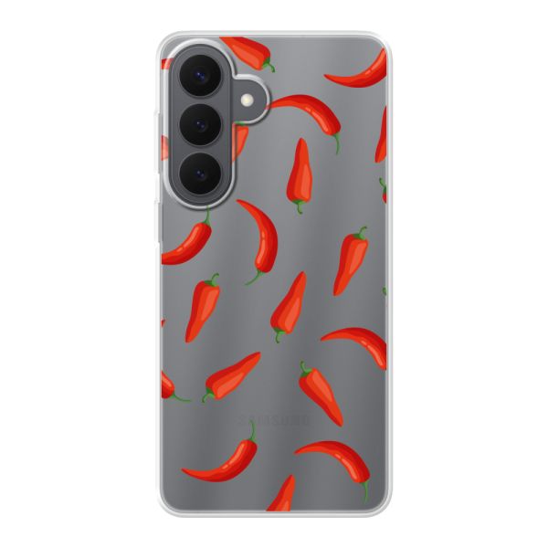 Funda Samsung Galaxy S26 Plus flexible transparente con Chiles Rojos - Patrón Transparente Chili Pepper