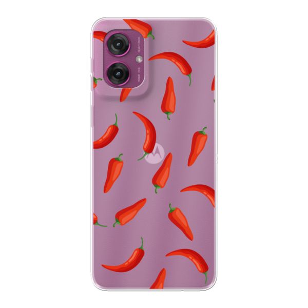 Funda Motorola Moto G55 flexible transparente con Chiles Rojos - Patrón Transparente Chili Pepper