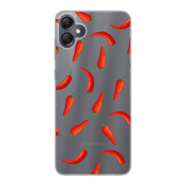 Funda Samsung Galaxy A05 flexible transparente con Chiles Rojos - Patrón Transparente Chili Pepper