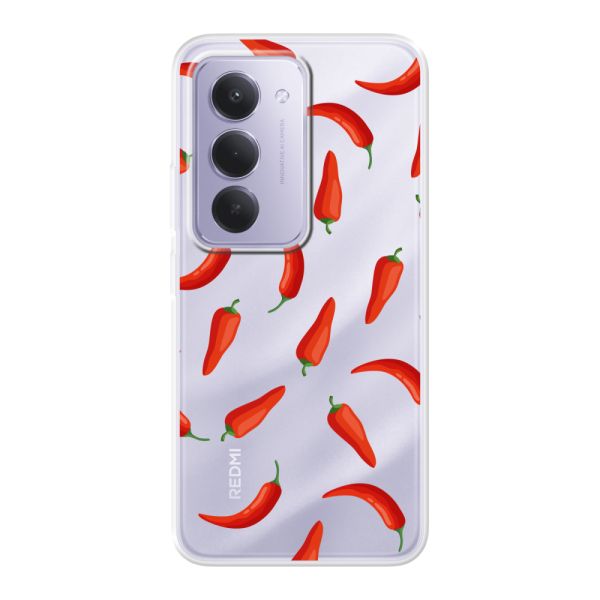 Funda Xiaomi Redmi 15 4G flexible transparente con Chiles Rojos - Patrón Transparente Chili Pepper