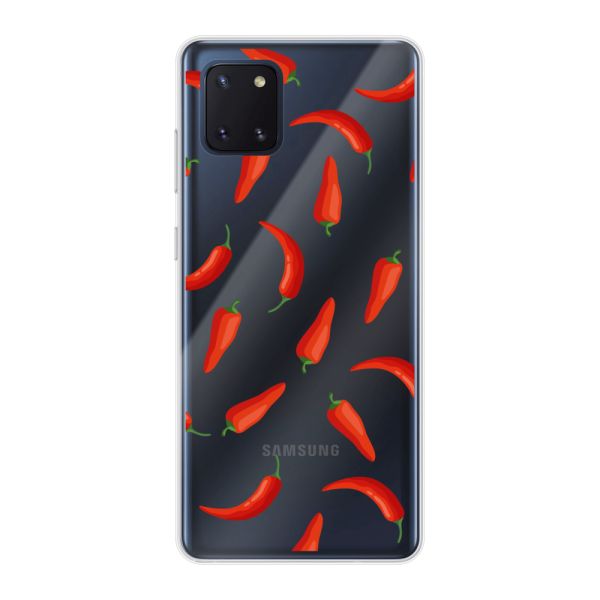 Funda Samsung Galaxy Note 10 Lite flexible transparente con Chiles Rojos - Patrón Transparente Chili Pepper