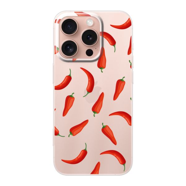 Funda iPhone 16 Pro flexible transparente con Chiles Rojos - Patrón Transparente Chili Pepper