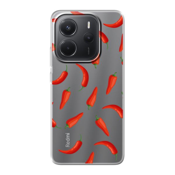Funda Xiaomi Redmi Note 14 4G flexible transparente con Chiles Rojos - Patrón Transparente Chili Pepper