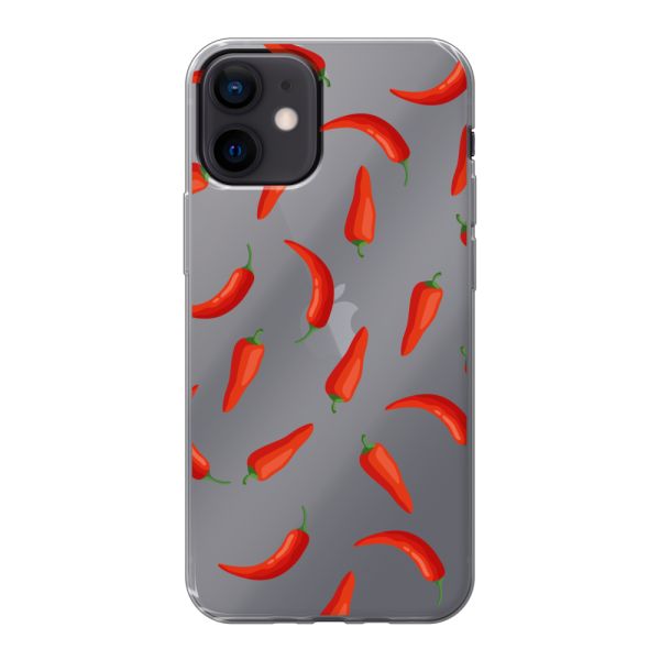 Funda iPhone 12 mini flexible transparente con Chiles Rojos - Patrón Transparente Chili Pepper