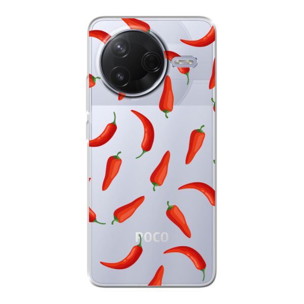 Funda Xiaomi Poco F7 Pro flexible transparente con Chiles Rojos - Patrón Transparente Chili Pepper