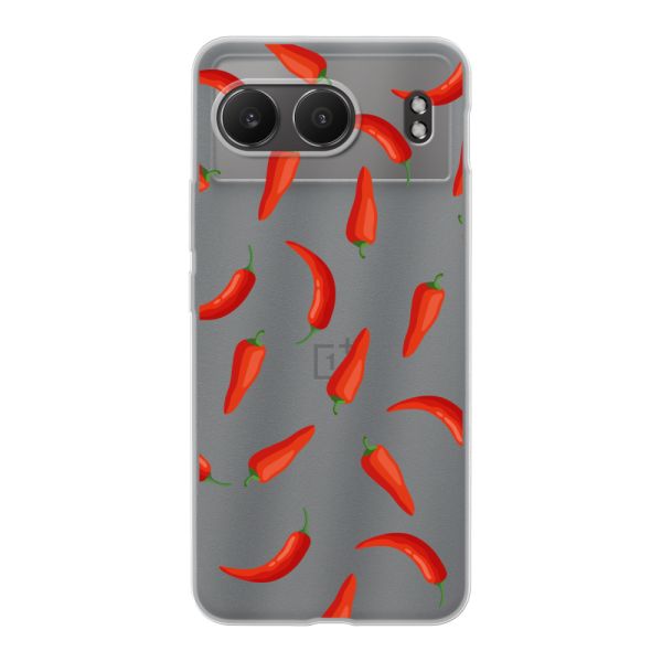 Funda OnePlus Nord 4 flexible transparente con Chiles Rojos - Patrón Transparente Chili Pepper
