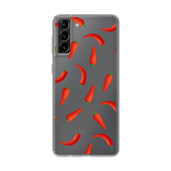 Transparant flexibel Samsung Galaxy S21 Plus 5G hoesje met Rode Pepers - Transparant Chili Pepper Patroon