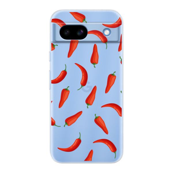Funda Google Pixel 8a flexible transparente con Chiles Rojos - Patrón Transparente Chili Pepper