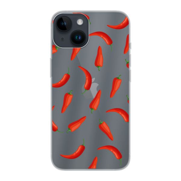 Funda iPhone 14 flexible transparente con Chiles Rojos - Patrón Transparente Chili Pepper