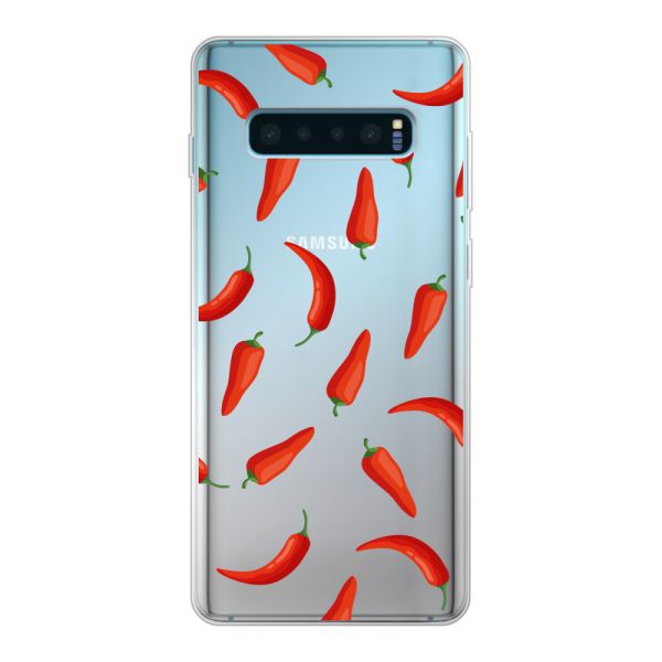 Funda Samsung Galaxy S10 Plus flexible transparente con Chiles Rojos - Patrón Transparente Chili Pepper