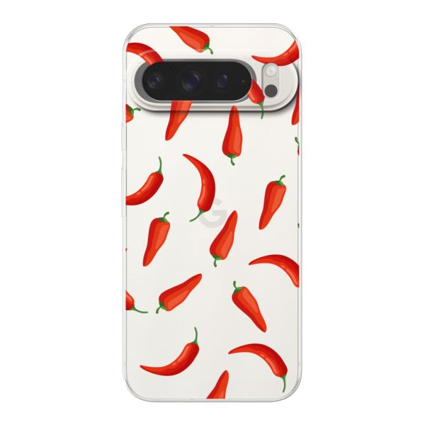 Funda Google Pixel 9 Pro XL flexible transparente con Chiles Rojos - Patrón Transparente Chili Pepper