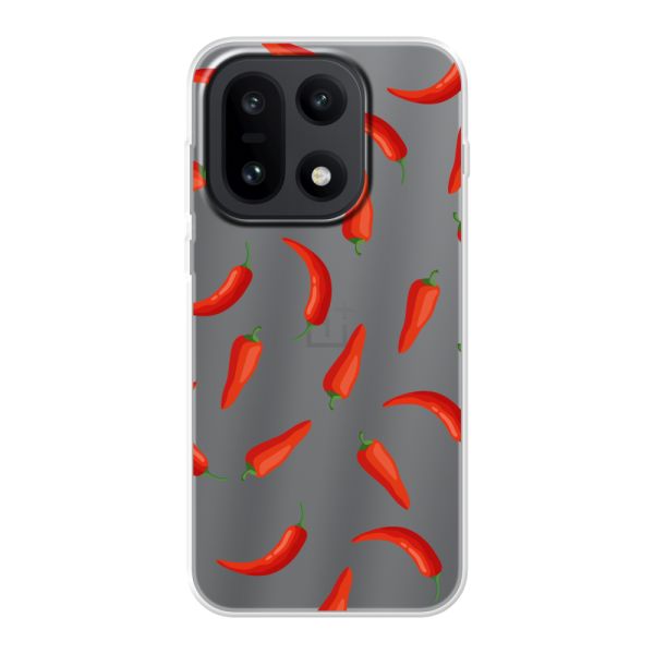 Funda OnePlus 15 flexible transparente con Chiles Rojos - Patrón Transparente Chili Pepper