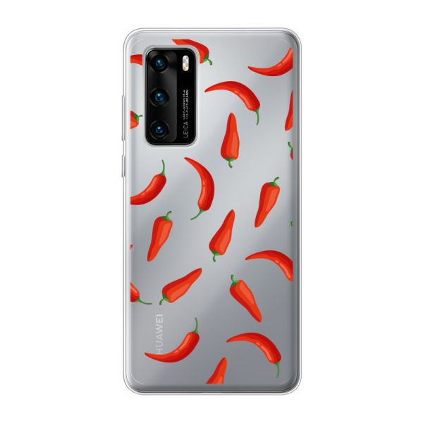 Transparant flexibel Huawei P40 hoesje met Rode Pepers - Transparant Chili Pepper Patroon