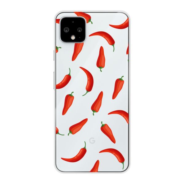 Transparente flexible Google Pixel 4 XL Hülle mit Roten Chilis - Transparentes Chili Pepper Muster