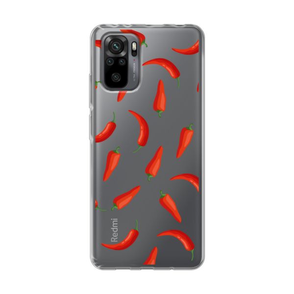 Transparant flexibel Xiaomi Redmi Note 10 Pro hoesje met Rode Pepers - Transparant Chili Pepper Patroon