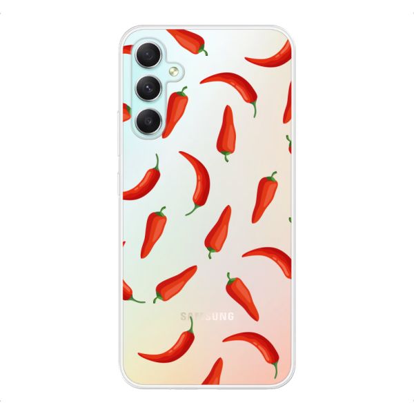 Funda Samsung Galaxy A34 flexible transparente con Chiles Rojos - Patrón Transparente Chili Pepper