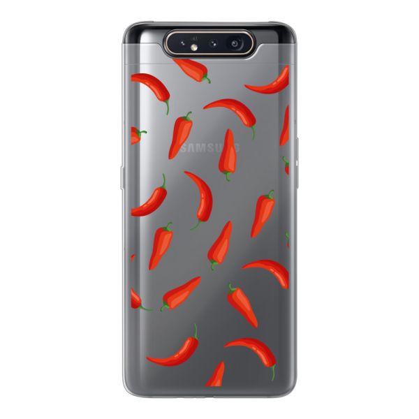 Funda Samsung Galaxy A80 flexible transparente con Chiles Rojos - Patrón Transparente Chili Pepper