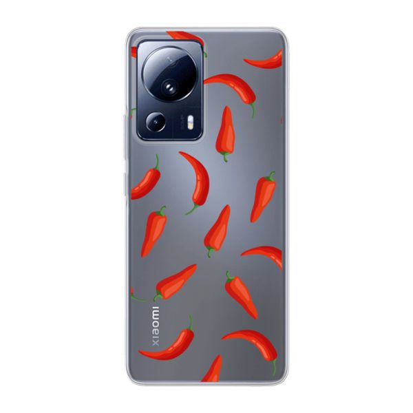 Funda Xiaomi 13 Lite flexible transparente con Chiles Rojos - Patrón Transparente Chili Pepper