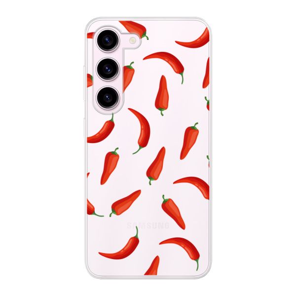 Funda Samsung Galaxy S23 flexible transparente con Chiles Rojos - Patrón Transparente Chili Pepper
