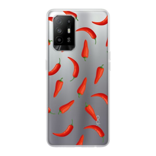 Funda Oppo A94 5G flexible transparente con Chiles Rojos - Patrón Transparente Chili Pepper