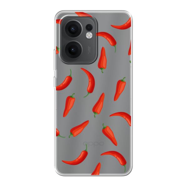 Funda Oppo Reno13 F flexible transparente con Chiles Rojos - Patrón Transparente Chili Pepper