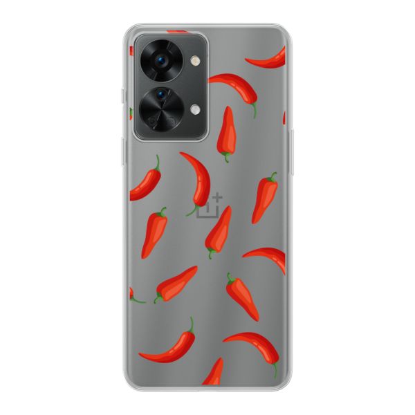 Funda OnePlus Nord 2T flexible transparente con Chiles Rojos - Patrón Transparente Chili Pepper