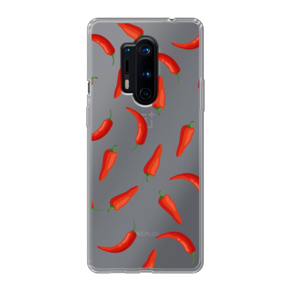 Funda OnePlus 8 Pro flexible transparente con Chiles Rojos - Patrón Transparente Chili Pepper