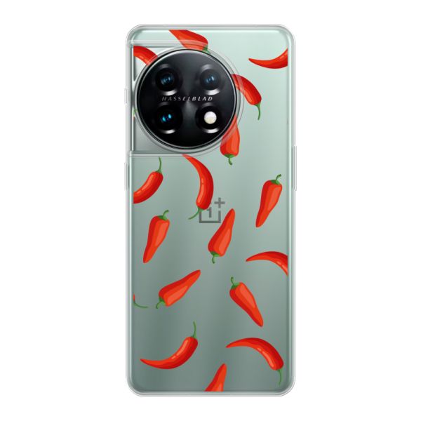 Funda OnePlus 11 flexible transparente con Chiles Rojos - Patrón Transparente Chili Pepper