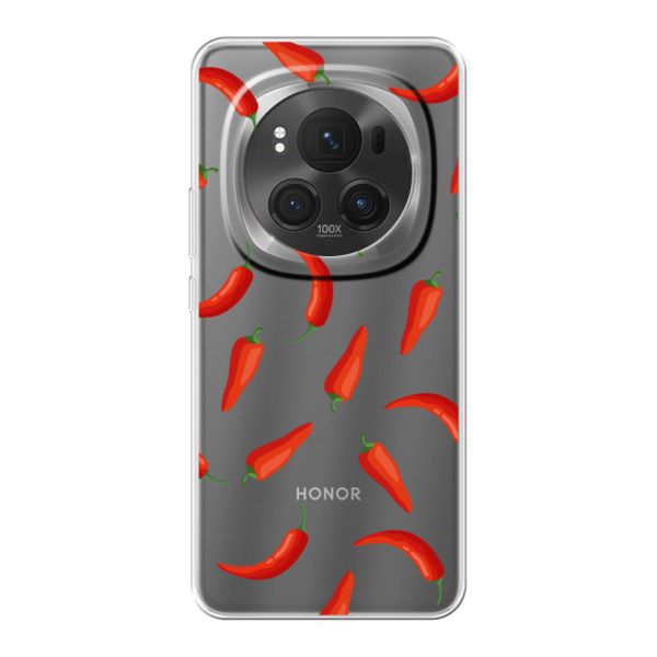Transparant flexibel Honor Magic6 Pro hoesje met Rode Pepers - Transparant Chili Pepper Patroon
