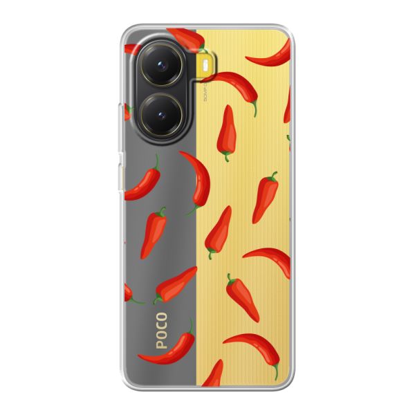 Funda Xiaomi Poco X7 Pro flexible transparente con Chiles Rojos - Patrón Transparente Chili Pepper