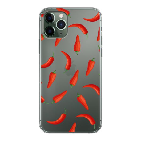 Funda iPhone 11 Pro flexible transparente con Chiles Rojos - Patrón Transparente Chili Pepper
