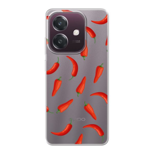 Funda Oppo A60 5G flexible transparente con Chiles Rojos - Patrón Transparente Chili Pepper
